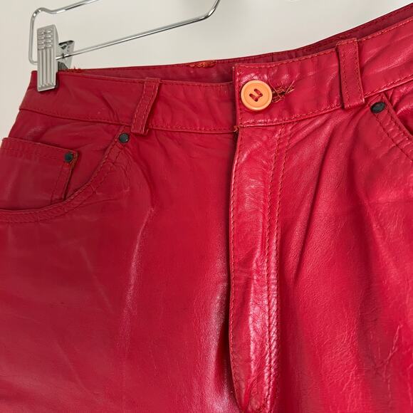 Vintage Straight Leg Red Leather Pants‎ Biker Moto Maximalist Unique Size 27 - Picture 10 of 10